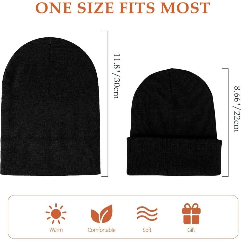 Men's 3 Pack Black Comfortable Breathable Beanie Knit Slouchy Winter Skull Hats - Picture 5 of 8